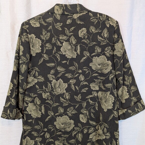 Vintage Talbots Size 6 Green Floral Button Up Midi Jacket Dress Long Duster - Picture 12 of 15